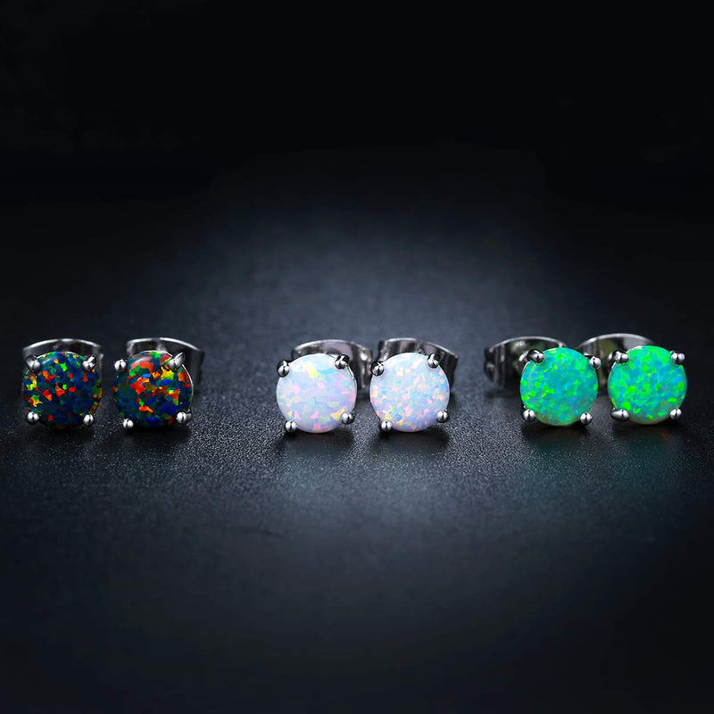 [Australia] - Barzel 18K White Gold Plated Created Opal Stud Earrings 3 Pack Set Multicolor 