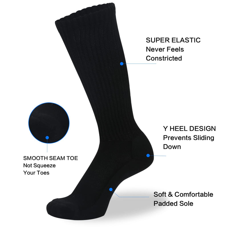 [Australia] - Athlemo 6 Pairs Bamboo Diabetic Socks for Men No-Binding Circulation Crew Seamless & Cushioned Breathable Anti-Odor Black 9-11 Black(6 Pairs) Sock size9-11, Womens shoe size5-10 
