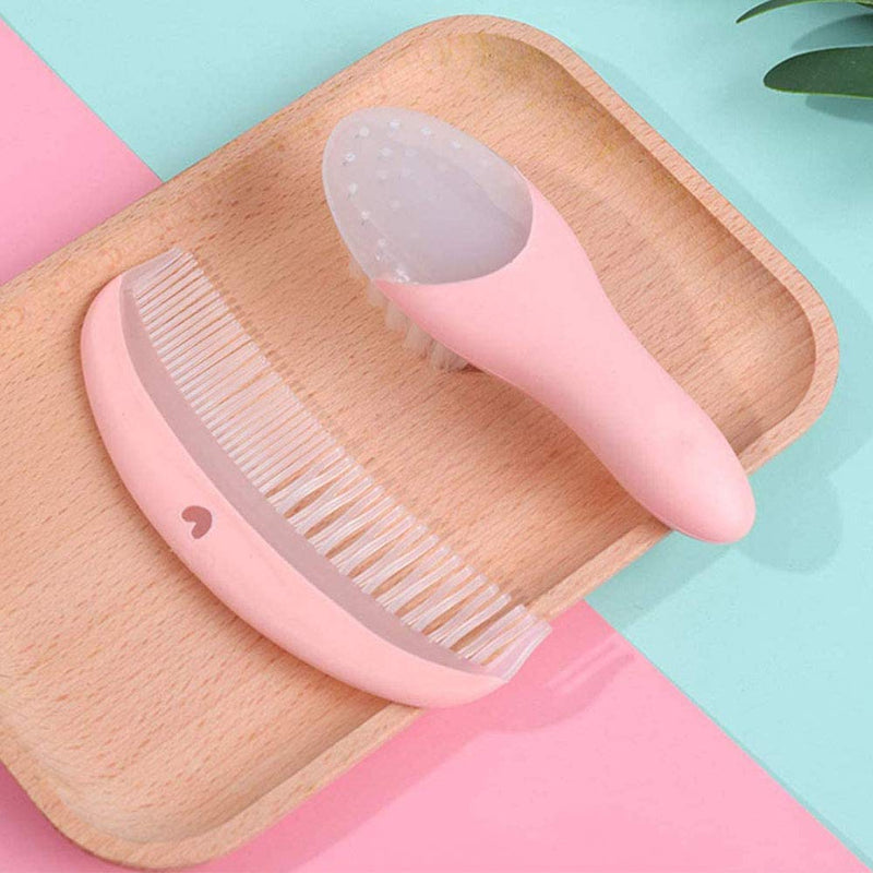 [Australia] - Baby Soft Brush and Comb Set -YUESEN Eco Friendly Massage Hairbrush Bath Brush for Newborns and Toddlers - Soft & Gentle for Your Baby First Steps,2 Pcs (Pink) 