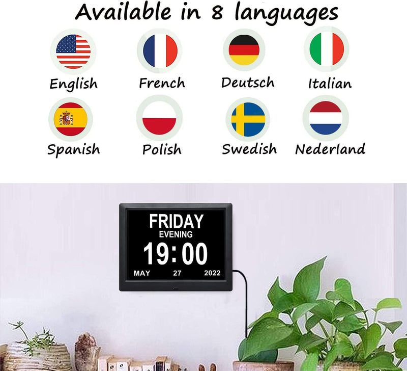 [Australia] - Remote Control 9 Inch Digital Day Clock Non-Abbreviations Day and Date Dementia Vision Impaired Calendar Clocks Perfect for Seniors Elderly 