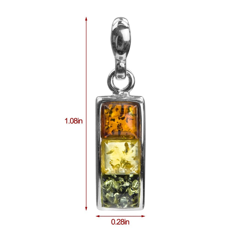 [Australia] - Sterling Silver Multicolor Amber Square Pendant 