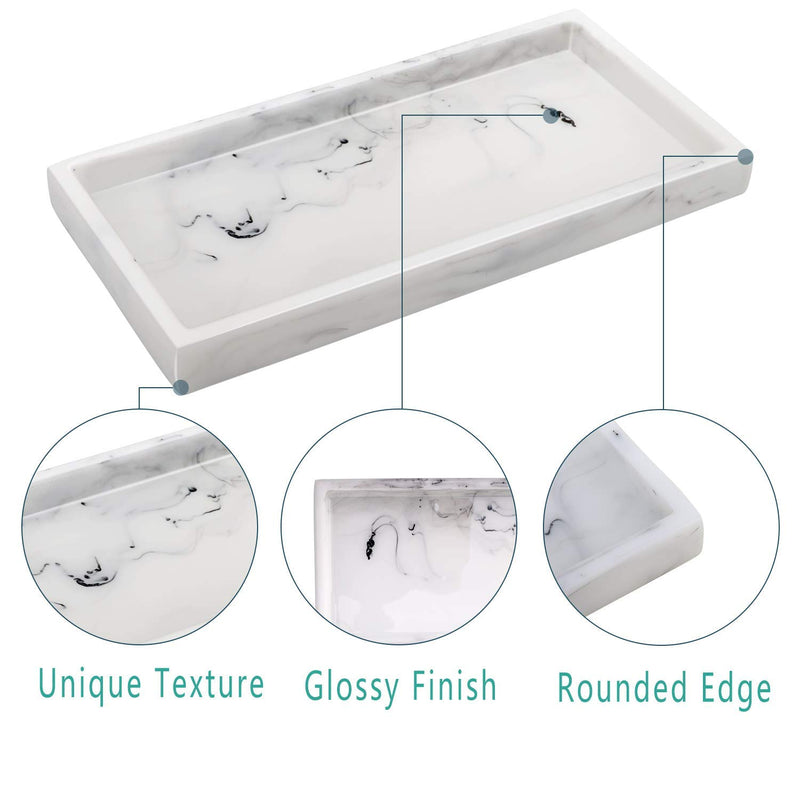 [Australia] - Emibele Jewelry Organizer Resin Tray, Bathroom Kitchen Dresser Vanity Tray Jewelry Dish Ring Cosmetic Organizer for Candle Perfume Soap Shampoo Small Plant Home Decor, Mini Size - Marble White Ink White 