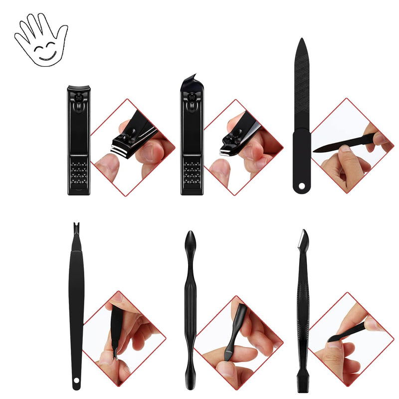 [Australia] - OWill Manicure Set, 18pcs Nail Clippers Pedicure Kit Nail Care Kit Manicure Professional Tools Gift For Men Women Friends and Parents (Black & Red) Black and Red 