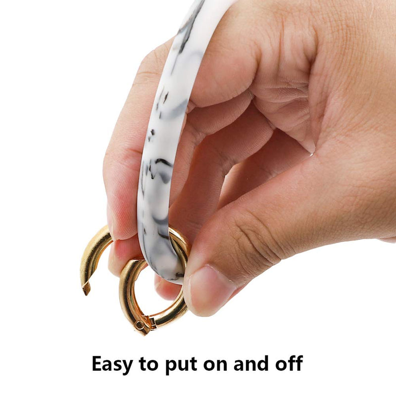 [Australia] - Mwfus Bangle Key Ring Chain Bracelet, Round Silicone Wristlet Keychain Holder for Women Girls A1-marble White 