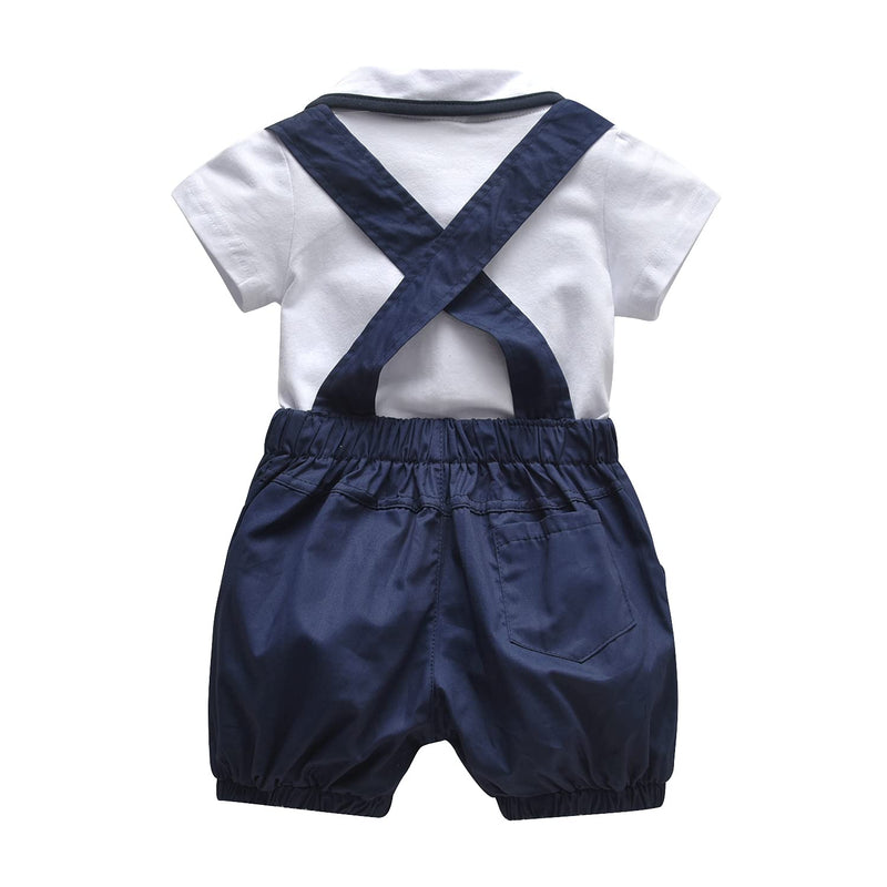 [Australia] - Baby Boys Gentleman Clothes Set, Infant Short Sleeve Shirt and Suspender Shorts Outfits Suits Blue 0-6 Months 