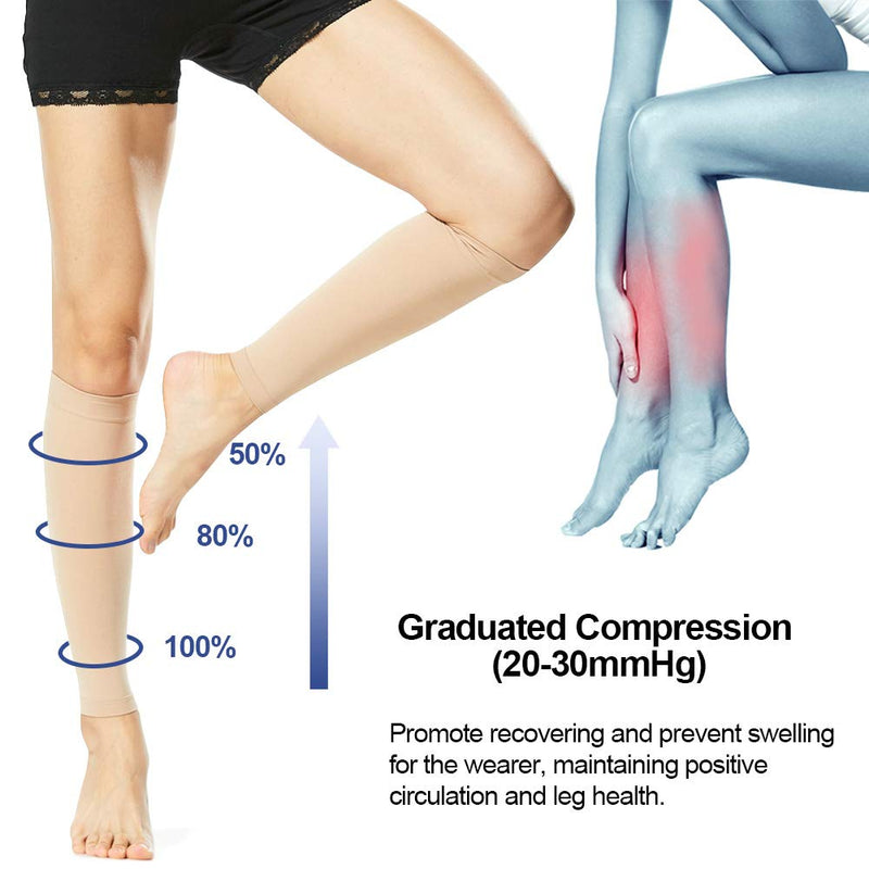 [Australia] - Beister 1 Pair Compression Calf Sleeves (20-30mmHg), Perfect Calf Compression Socks for Running, Shin Splint, Medical, Calf Pain Relief, Air Travel, Nursing, Cycling Small Beige 