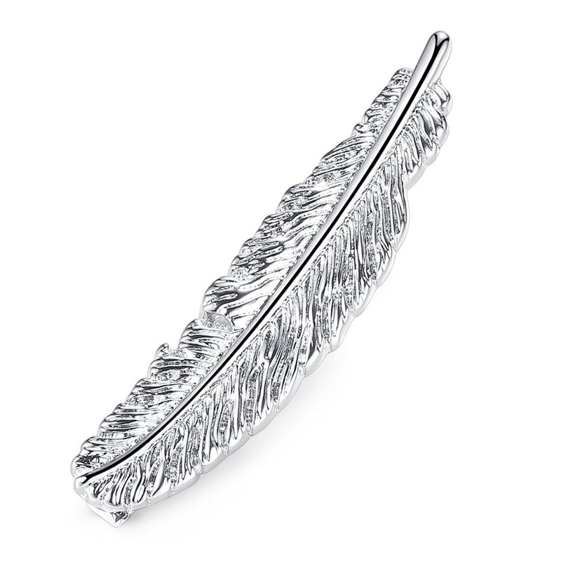 [Australia] - HONEY BEAR Mens Feather Tie Clip Bar Normal Size Steel for Wedding Gift 5.4cm 