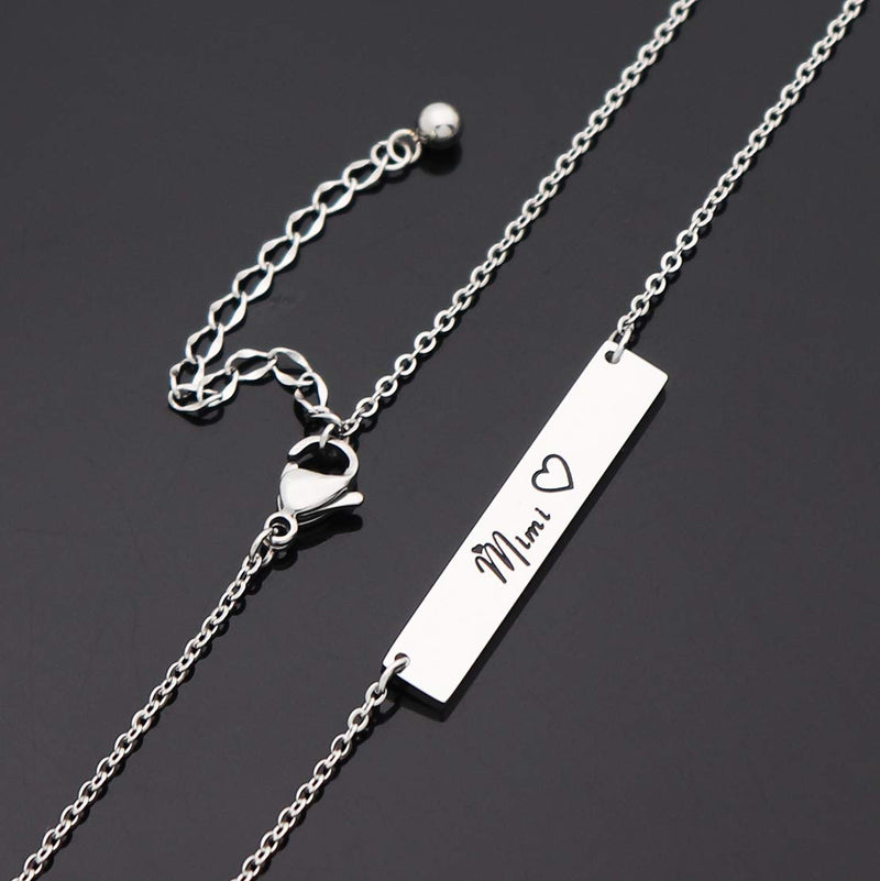 [Australia] - Ankiyabe Grandma Gift Necklace Gigi Mimi Bar Engraved Pendant Necklace Birthday Gifts for Grandma from Grandkid Mimi--Silver 