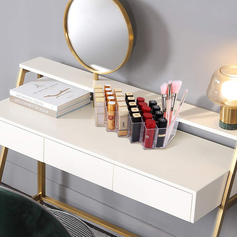 [Australia] - MoKo Lipstick Organizer, Acrylic Decorative Makeup Cosmetics Organizers and storage Display Case Box with 28 slots for Women Girls Bedroom Dressers Bathroom Beauty Supplies Vanity Desk-Top, Clear 