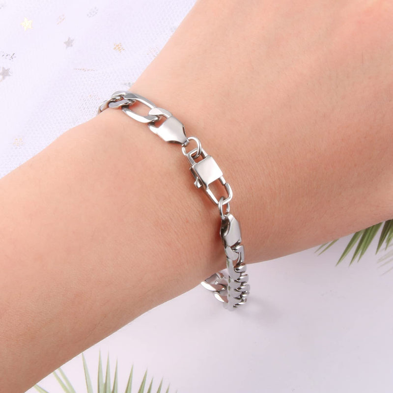 [Australia] - Mens Womens Bracelets Stainless Steel - Link Chain Jewelry for Men Bangle Metal bracelet - 6.5" 7" 7.5" 8" 9" 8.0 Inches Figaro-Stainless Steel 