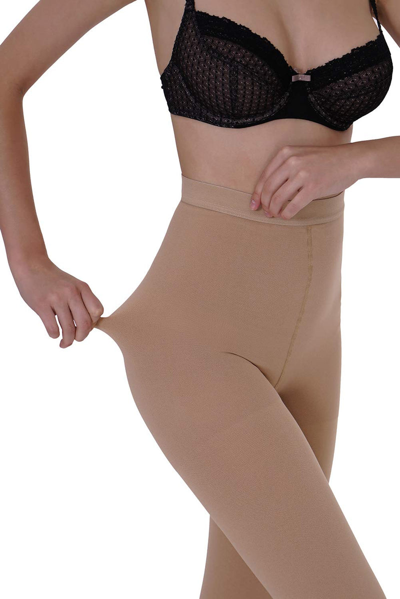 [Australia] - AMZAM® Compression Pantyhose for Women & Men, Open Toe, Opaque, Firm Support 15-20mmHg Graduated Compression Stockings, Help Relieve Swelling Edema Varicose Veins, Nursing, Beige L Large (1 Pair) 15-20mmhg Open Toe Beige 