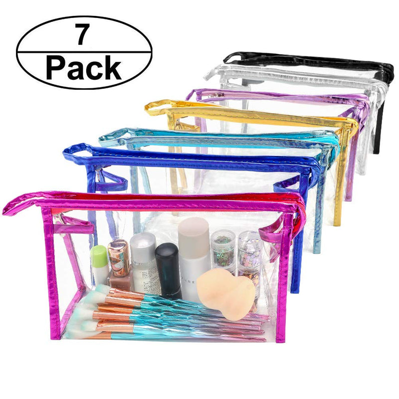[Australia] - 7 Packs Transparent Waterproof Cosmetic Bag With Zipper, QKURT Portable PVC Clear Cosmetic Makeup Bag Pouch for Vacation, Travel, Bathroom| Fashion Practical Transparent Toiletry Bags 7packs clean multicolored 