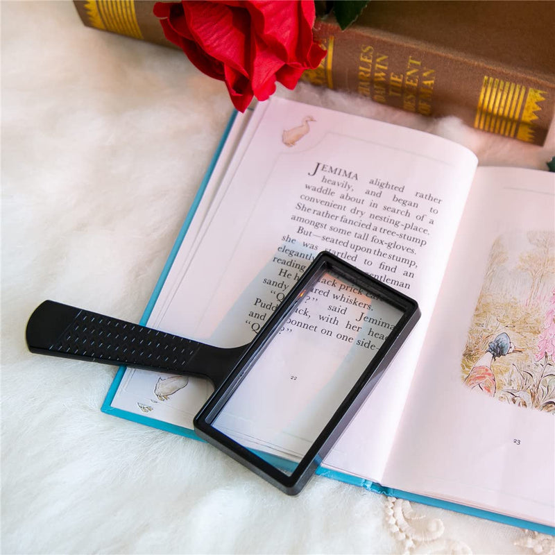 [Australia] - Large Rectangular Handheld Magnifying Glass，5X Magnification，4x2inches Handheld Magnifier，Scratch Resistant Glass Lens，Large Horizontal Viewing Area，for Seniors Reading，Hobbies，Repai， Observation 