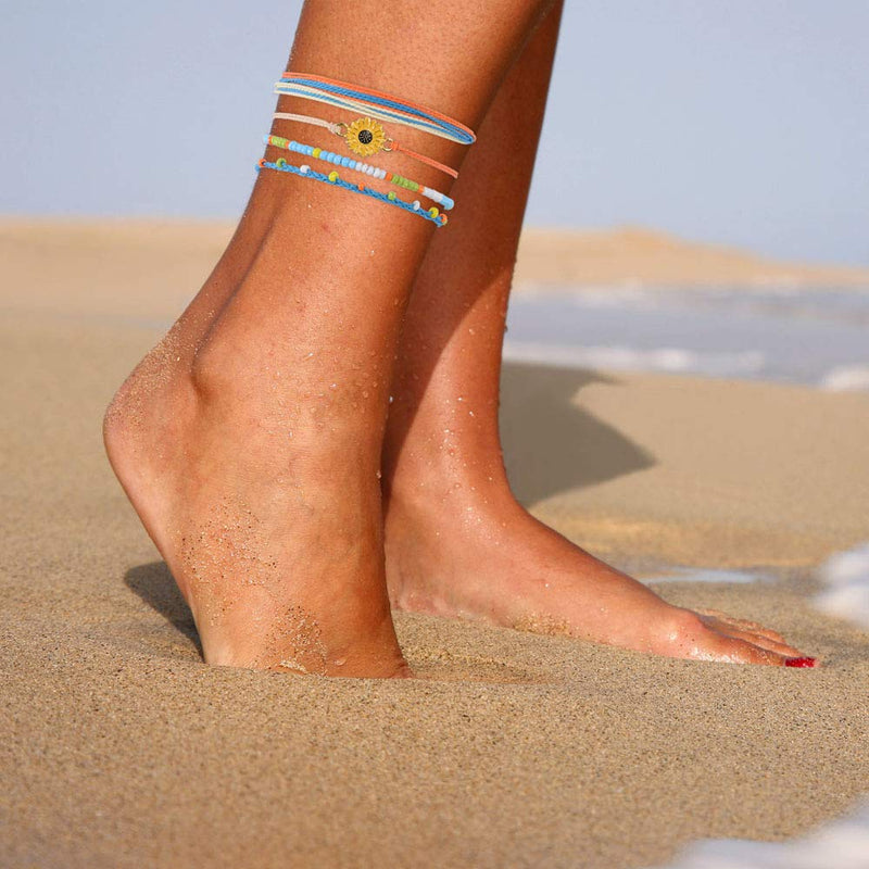 [Australia] - VU100 Boho Strings Anklet Bracelets Waterproof Handmade Rope Charm Anklets Braided Beach Cute Friendship Foot Jewelry for Women Teen Girls B: sunflower 