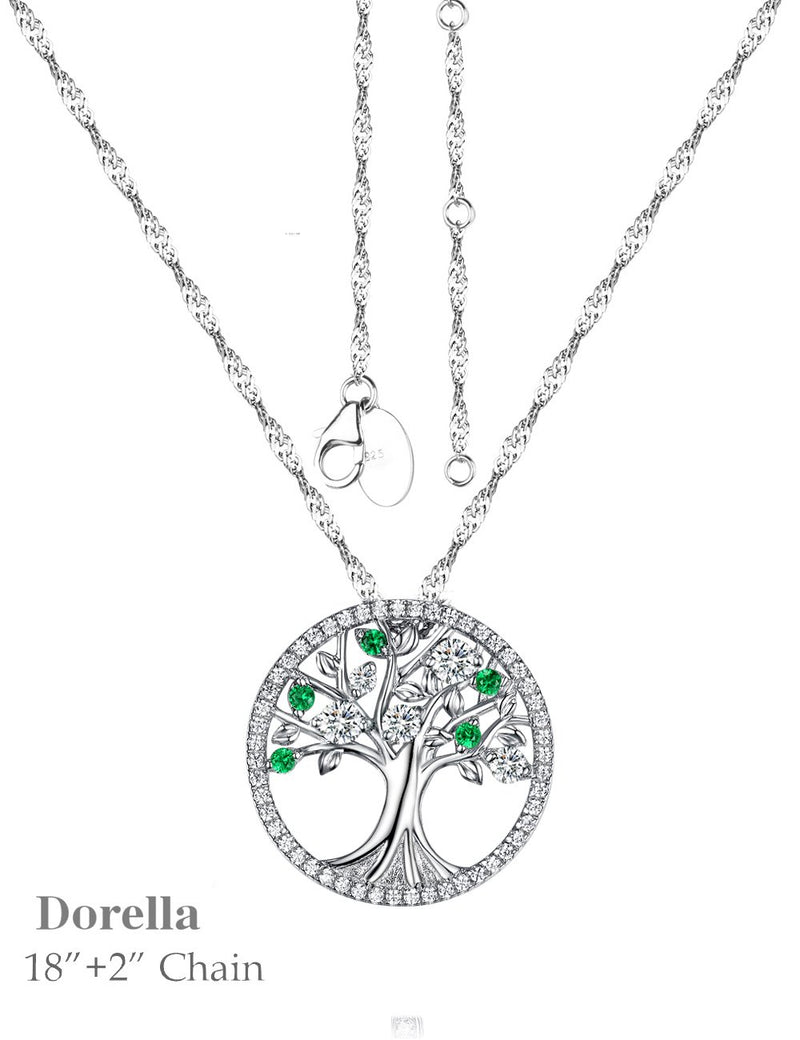 [Australia] - Emerald Jewelry for Women Birthday Gifts Necklace for Mom Wife Sterling Silver Tree of Life Pendant Simulated Diamond Jewelry Simulated Diamond Tree of Life Emerald Necklace 