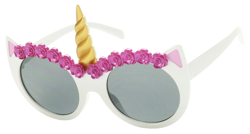 [Australia] - ShadyVEU Unicorn Horn Round Sunglasses Children Toddler Kids UV Protection Age 2 to 8 Cute Small Fashion Shades White Frame, Black Lens 
