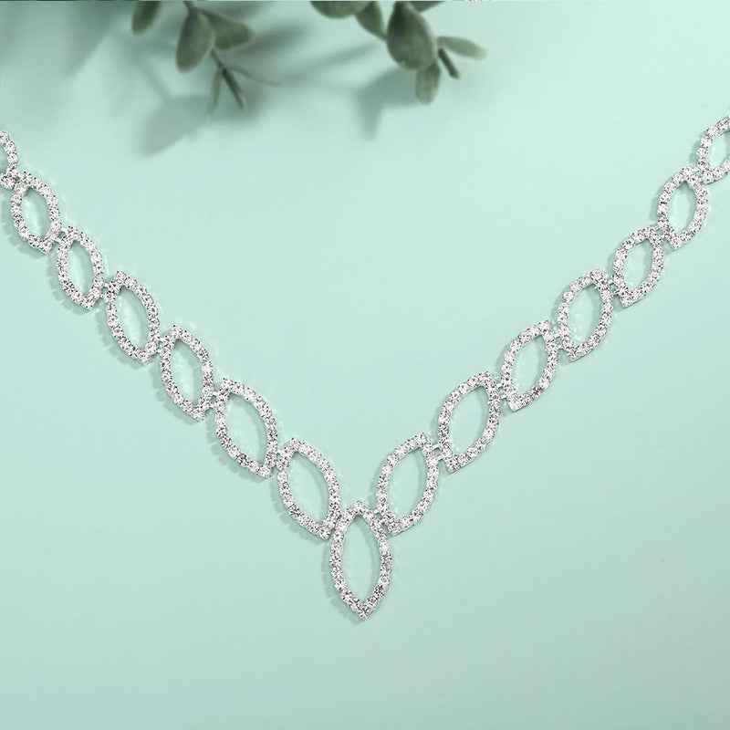 [Australia] - Aukmla Bridal Wedding Necklace Earring Set Silver Rhinestone Necklaces Bride Jewelry Accessories for Women and Girls Necklace-019 (Set of 3) 