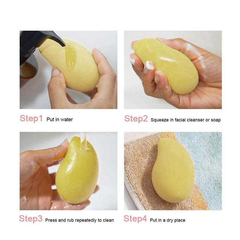 [Australia] - Mango Makeup Sponge Blender (4pcs) Fruit Beauty Makeup Sponge Blender Kit with Superfine Fiber Cleaning Cotton (3pc)，Flawless Application for Liquid Foundation,Loose Powder and CC cream 