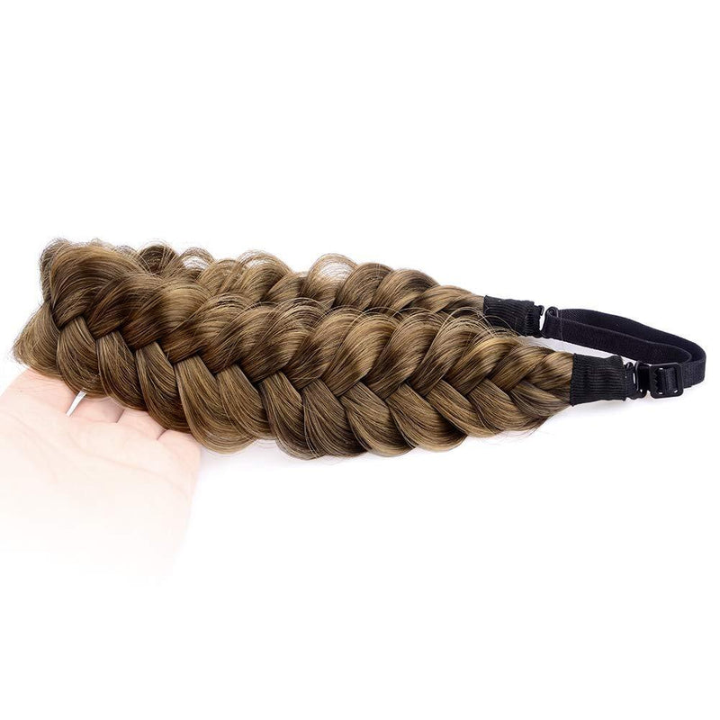 [Australia] - BOBIYA Messy Wide 2 Strands Synthetic Hair Braided Headband Classic Chunky Plaited Braids Elastic Stretch Hairpiece Women Girl Beauty Boho accessory, 62g (Claybank) Claybank 
