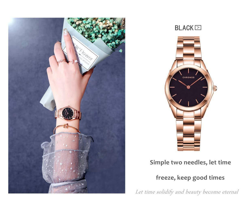 [Australia] - CHRONOS Women Watch Fashion Casual Japanese Quartz Watches Ladies Business Waterproof Stainless Steel Watch Clock for Girls Rose Gold 4 
