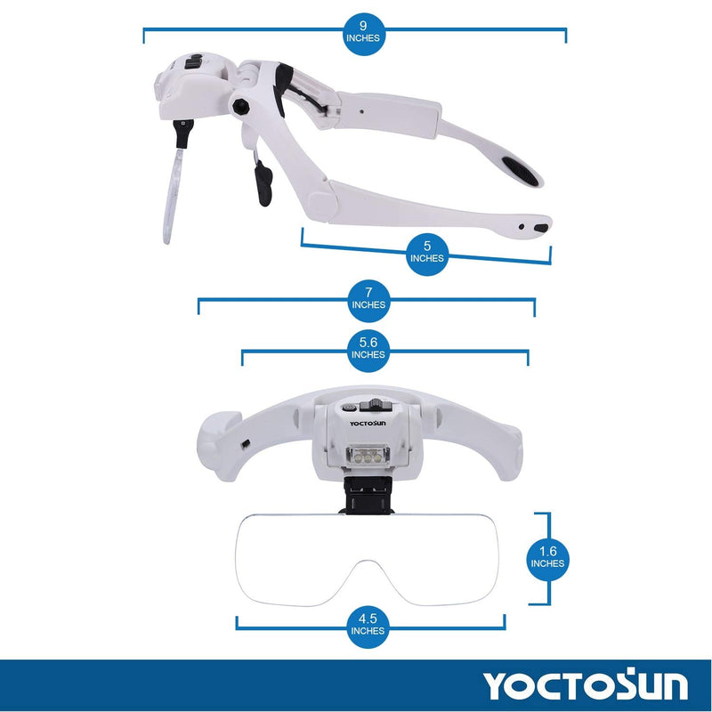 [Australia] - YOCTOSUN Head Magnifier with 5 LED Lights, Rechargeable Hands Free Headband Magnifying Glass with 5 Interchangeable Lenses, Great Magnifying Glasses for Jewelry, Arts and Crafts, Hobby 