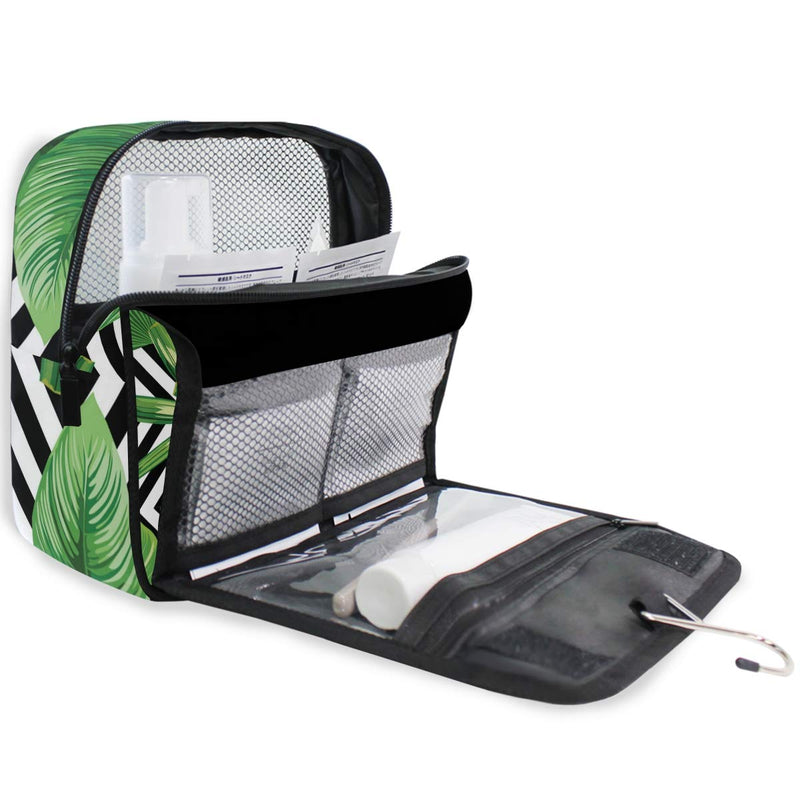 [Australia] - CUTEXL Cosmetic Bag Geometric Tropical Palm Leaves Plaid Large Hanging Wash Gargle Bag Portable Travel Toiletry Bag Makeup Case Organizer for Women Lady 