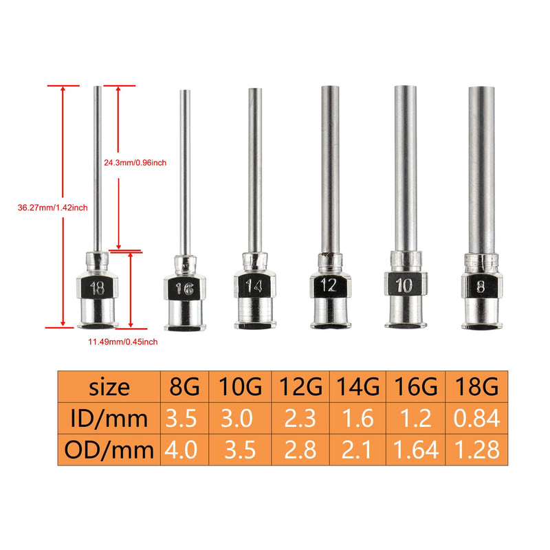 [Australia] - BOJACK 12 Pcs Dispensing Needle 1 Inch Stainless Steel Blunt Tip Luer Lock Stainless Steel Blunt Needles (8, 10, 12, 14, 16, 18 Gauge) 