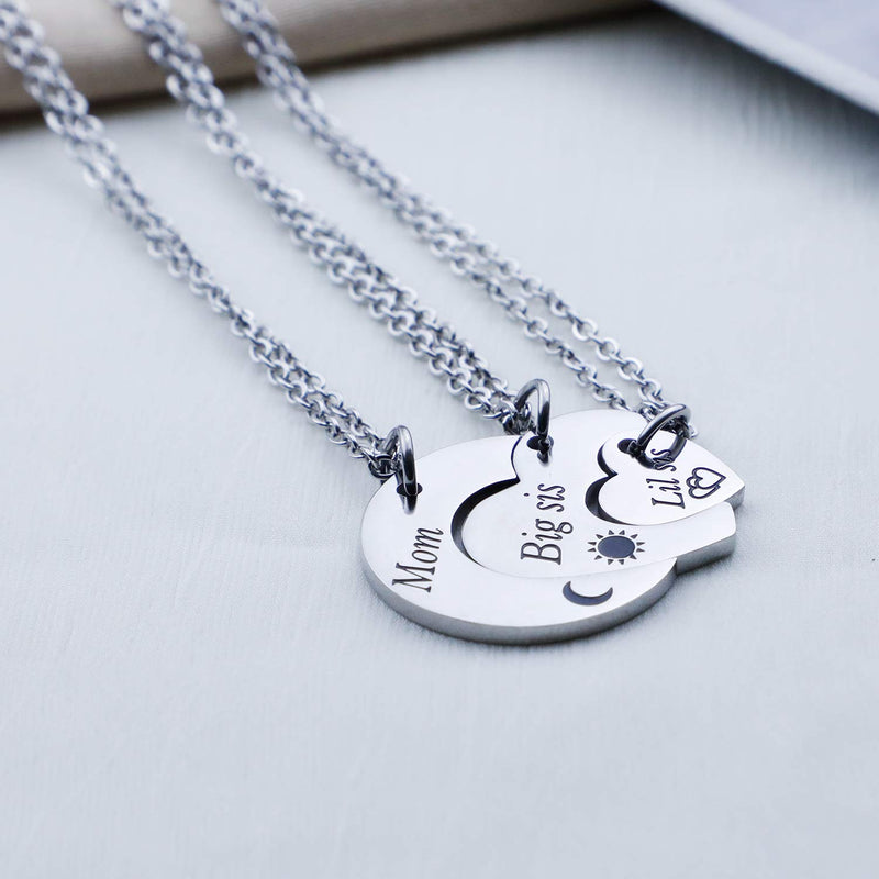 [Australia] - EIGSO Mother Daughter Necklace 2 3 pcs Mom Sister Jewelry Heart Love Dangle Charm Necklace Sister Mom Big Little Sister Necklace Necklace set for 3 