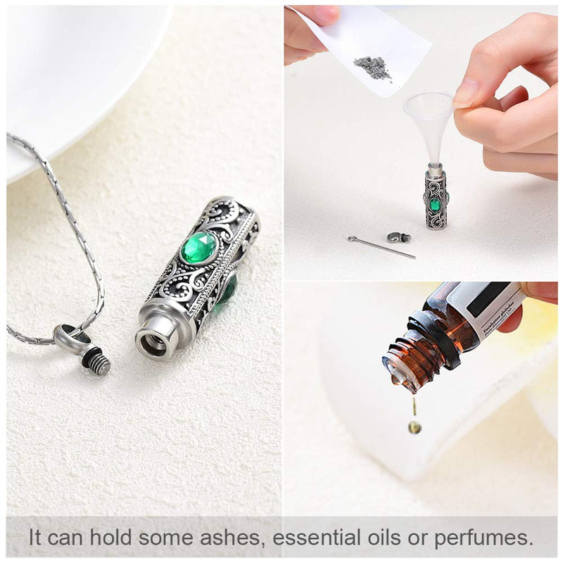 [Australia] - constantlife Cremation Jewelry for Ashes Crystal Stainless Steel Cylinder Urn Pendant Memorial Necklace Keepsake for Women/Men Green 