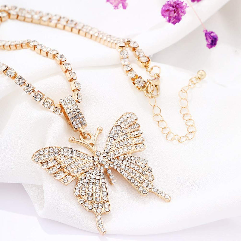 [Australia] - SUNSCSC Dainty Butterfly Choker Necklace Bling CZ Chain Butterfly Pendant Necklace for Women Girl Her Gift Golden big butterfly 