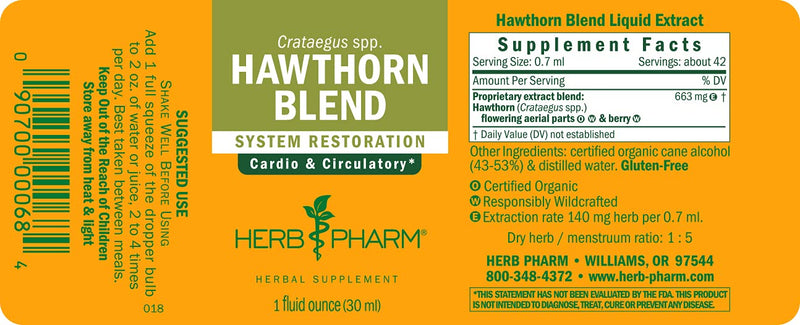 [Australia] - Herb Pharm Hawthorn Blend Liquid Extract for Cardiovascular and Circulatory Support, 1 Fl Oz 1 Fl Oz (Pack of 1) 