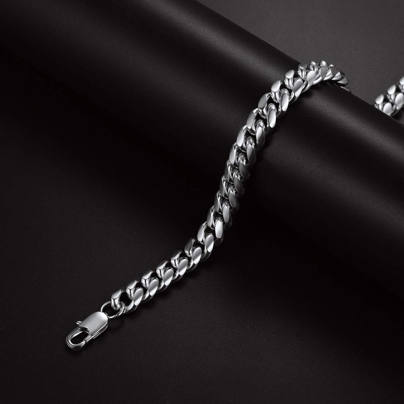 [Australia] - ChainsPro Men Chunky Miami Cuban Chain Necklace, Custom Available, 6/9/14mm Width, 18/20/22/24/26/28/30inch Length, Gold Plated/Stainless Steel/Black-with Gift Box 14.0 Inches 01: 10mm-stainless steel 