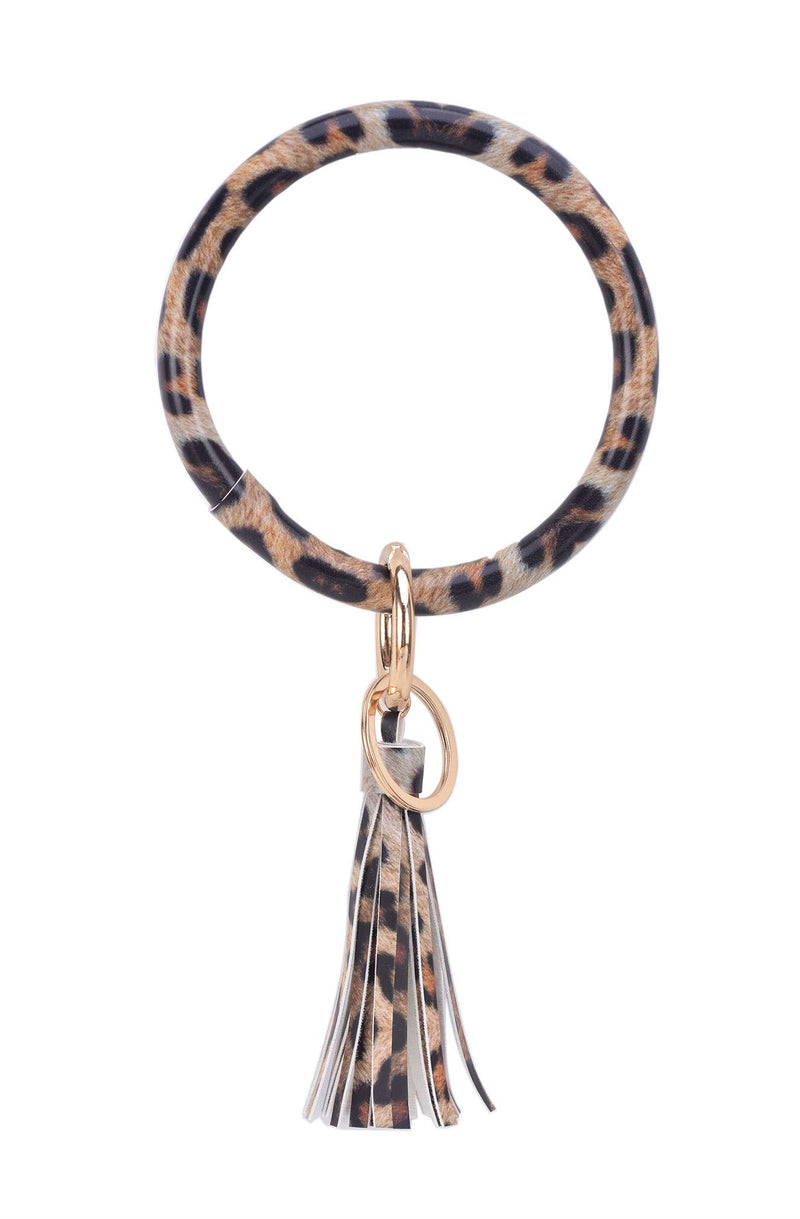 [Australia] - Coolcos Key Ring Bracelet Wristlet Keychain Bangle Keyring - Portable Leather Tassel Bracelet Keys Holder Women Gift A Leopard Cheetah 