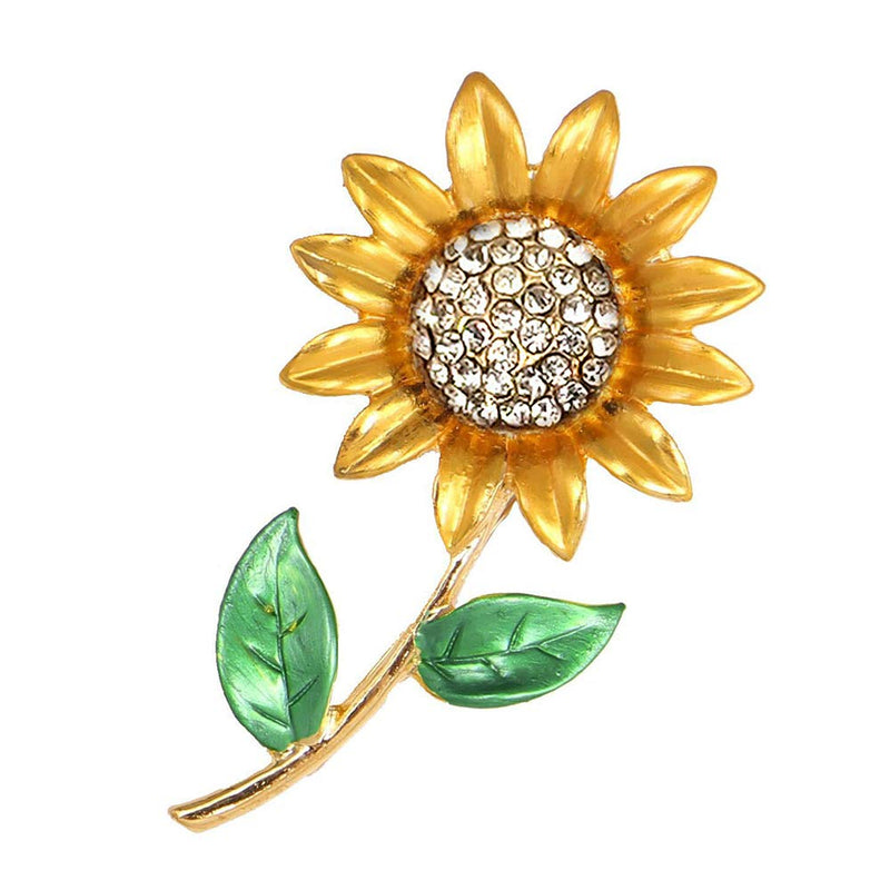 [Australia] - YOOE Yellow Flower Rhinestone Sunflower Brooch. Enamel Crystal Plant Brooch Pin, Charm Sun Flower Coat Brooch for Women Style A 