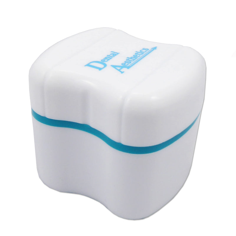 [Australia] - Denture Bath & Brush ~ Storage Container for Soaking Dentures, Brush with Double Bristle Head (Blue Bath) Blue Bath 