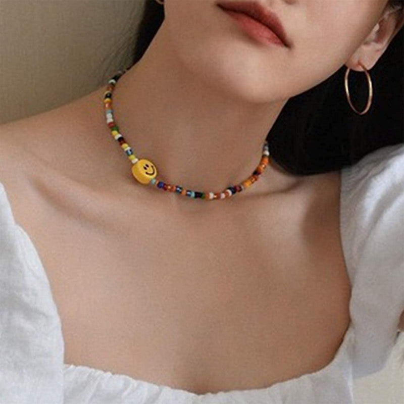 [Australia] - Yheakne Boho Seed Bead Choker Necklace Short Colorful Bead Necklace Chain Vintage Rainbow Necklaces Jewelry for Women and Girls Gifts 