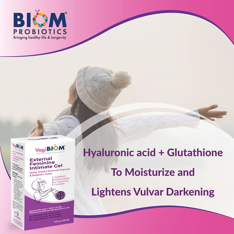 [Australia] - Biom Probiotics- VagiBiom Vaginal External Moisturizing Gel: Hyaluronic acid + Glutathione to moisturize and lightens vulvar darkening. 100% Natural Controls Dryness and lubricates tissues for intimacy, NO PARABENS. VEGAN FORMULA. Maintain Optimal pH, ... 