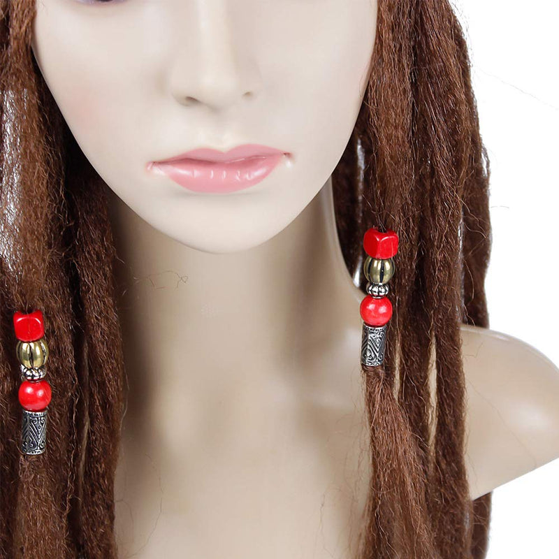 [Australia] - Set of 2,Pirate Hat with Dreadlocks Caribbean Pirate Hat & Knife Pirate Hat Beaded Dreadlocks for Pirate Costume Accessories 
