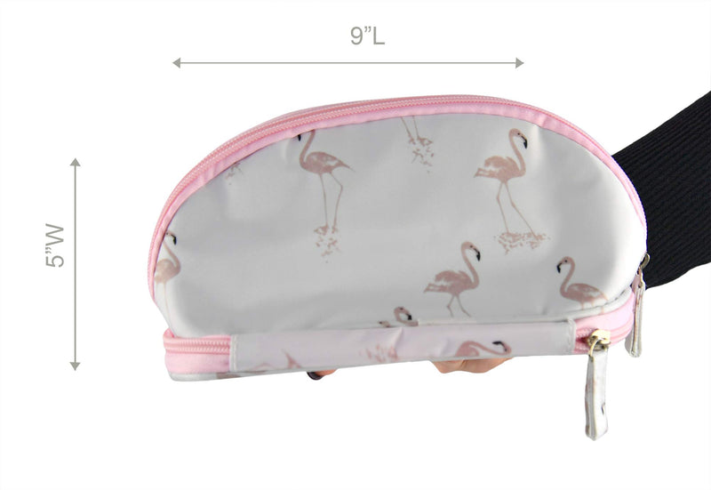 [Australia] - HOME-X Cream Flamingo Cosmetic Bag, Cute Makeup Bags for Women, Makeup Bag for Purse, Zipper Toiletry Bag, 9" L x 5" W x 4" W, Cream 