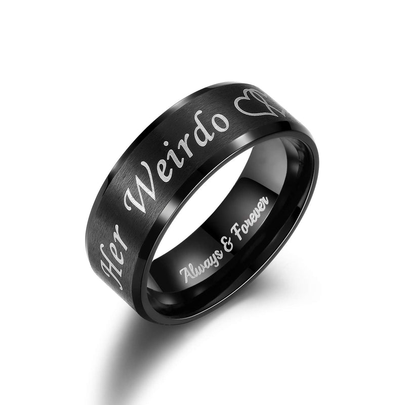 [Australia] - LAVUMO His Crazy Her Weirdo Heart Rings for Couples Always and Forever Matching Promise Rings Black Wedding Bands Sets for Him and Her Stainless Steel Comfort Fit Men Size 10 & Women Size 10 