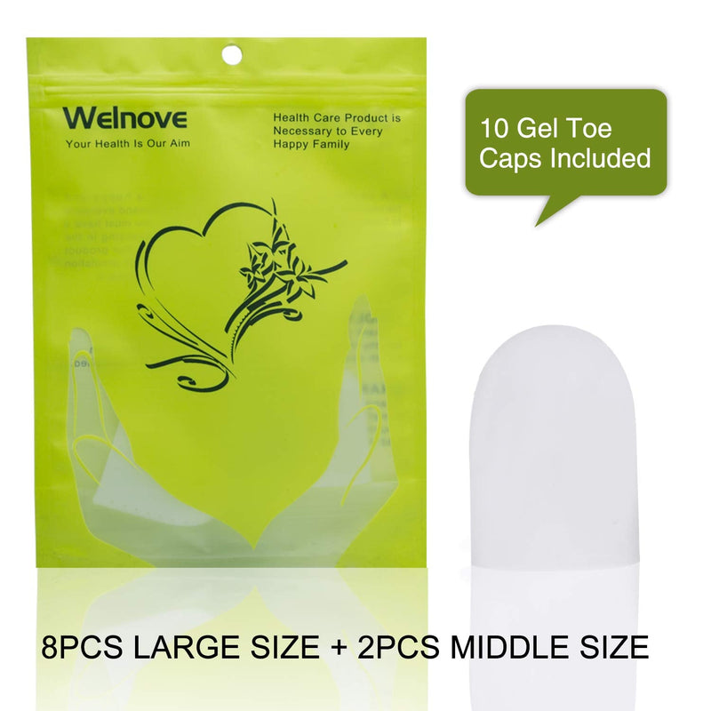 [Australia] - Welnove 10 Pack Big Toe Caps Gel Toe Protectors - Cushions to Protect The Big Toe and Prevent Blister, Callus & Corn, Relief from Missing or Ingrown Toenails 10 Large(white) 