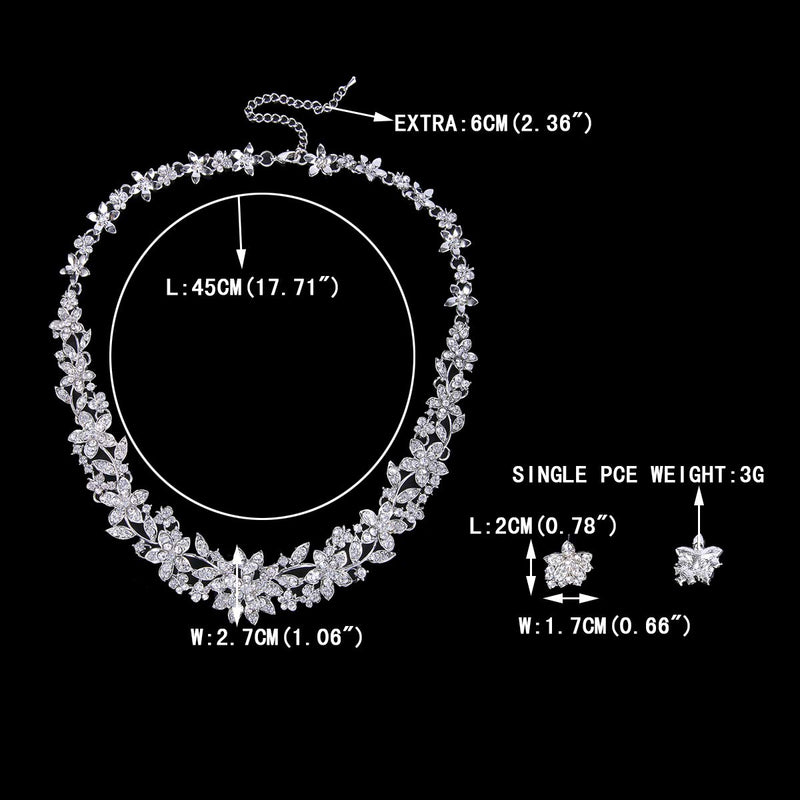 [Australia] - EVER FAITH Wedding Cluster Flower Leaf Necklace Earrings Set Clear Austrian Crystal Silver-Tone 