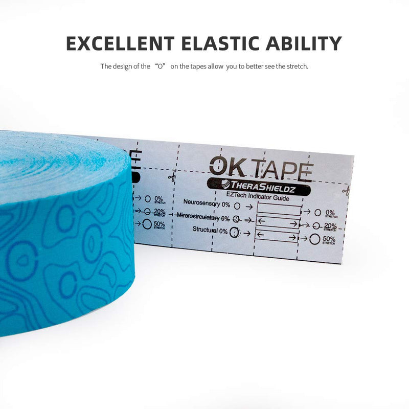 [Australia] - (2in X 103 Feet) OK TAPE PRO Bulk Kinesiology Tape, Original Elastic Latex Free Kinesiology Therapeutic Tape, Free Cut Printed Light Blue 
