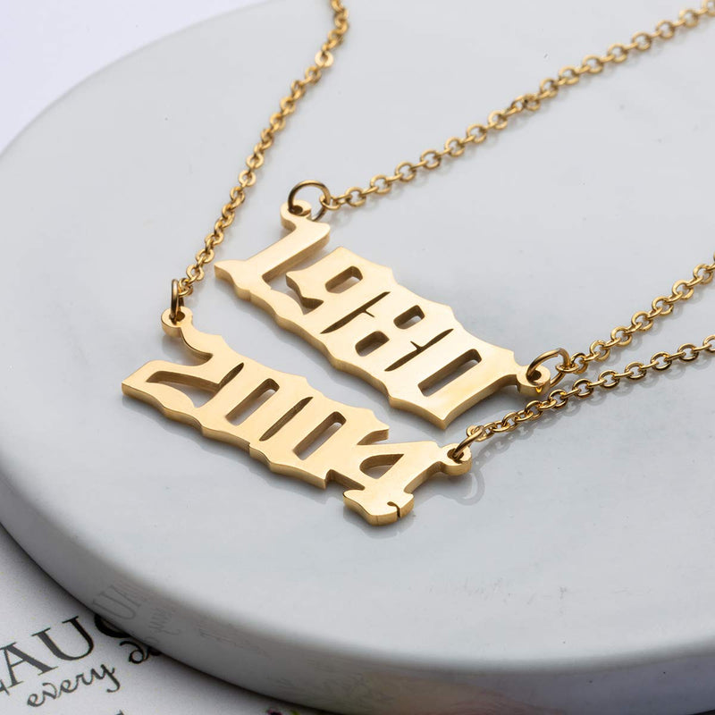 [Australia] - Joycuff Birth Year Number Necklaces Old English Necklace for Women Daughter Teen Girl Sister Personalized Christmas Birthday Jewelry 18K Real Gold Stainless Steel Pendant 2006 