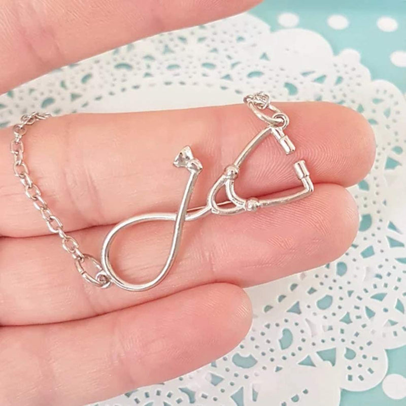 [Australia] - Your Always Charm Stethoscope Lariat Necklace Gift You’re Angles in White,The Word Best Nurse A:silver 