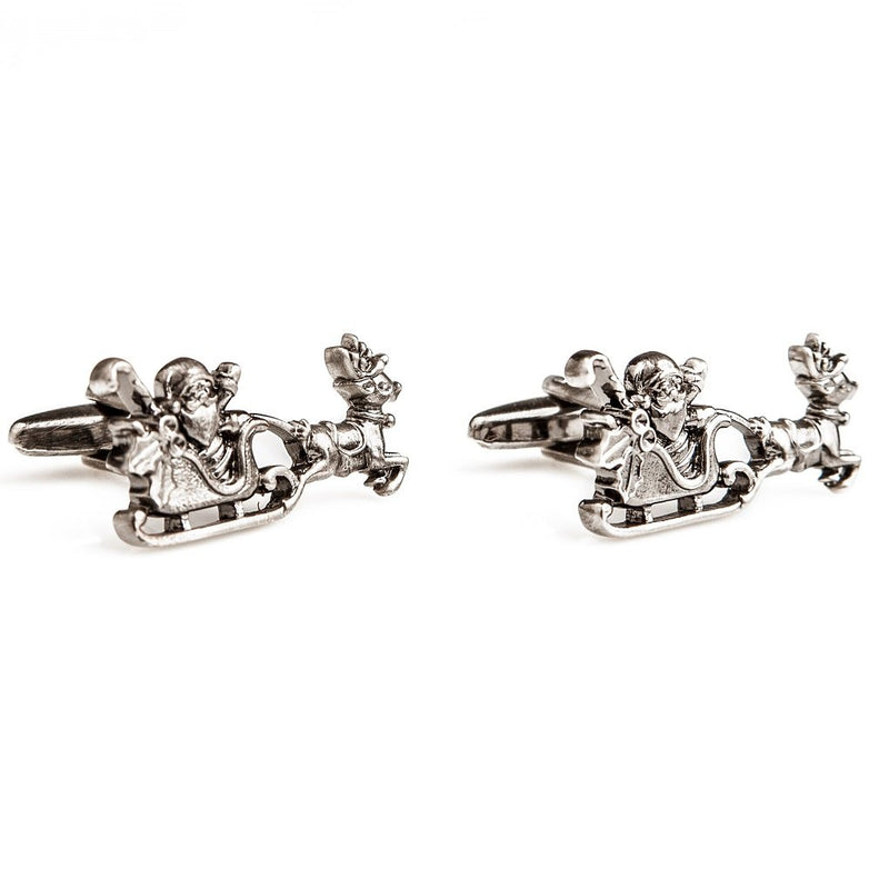 [Australia] - MRCUFF Santa Claus Christmas Reindeer Sleigh Pair Cufflinks in a Presentation Gift Box & Polishing Cloth 