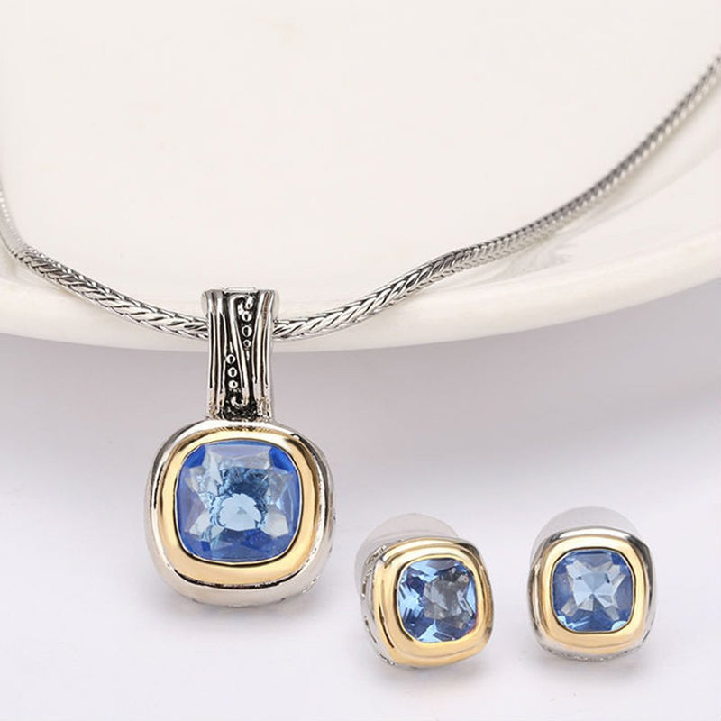 [Australia] - UNY Jewelry Elegant Wedding Jewelry Sets with CZ Earrings Necklace Set for Send his Wife a Gift Blue 