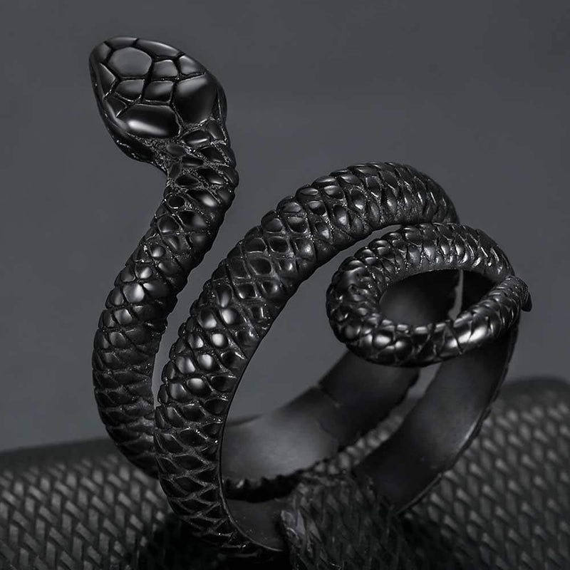 [Australia] - Stainless Steel Retro Vintage Snake Stye Cocktail Party Statement Biker Ring Black 5 