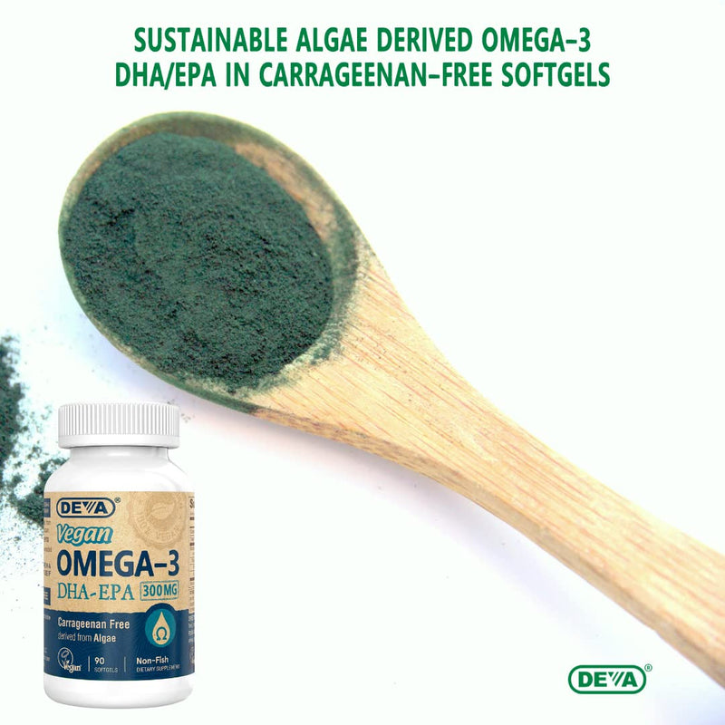 [Australia] - Deva Vegan Omega-3 DHA EPA Natural Supplement Once-Per-Day Softgel 300 MG - Carrageenan Gelatin & Gluten Free - Non-Fish Algae Oil Fatty Acids - 90 Softgels 