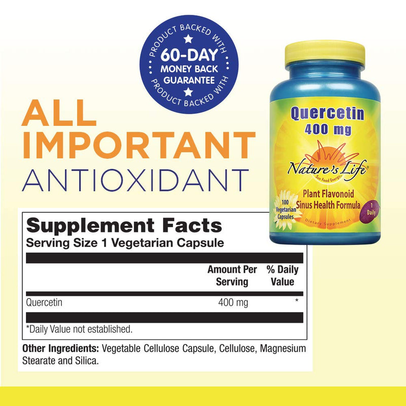 [Australia] - Nature's Life Quercetin 400mg | May Support Healthy Cells, Immune & Cardiovascular Functions & Healthy Sinuses | 100 Vegetarian Capsules 